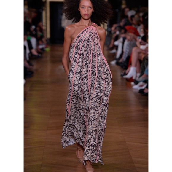 Stella McCartney Louisa Silk Stripe One-Shoulder Floral Dress NWT - Picture 1 of 10